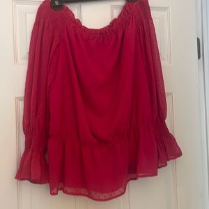 Fushia polka dot off the shoulder blouse with stretch at waist